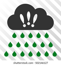 Green And Gray Thunderstorm Rain Cloud interface toolbar pictogram. Vector pictogram style is a flat bicolor symbol on diagonal hatch transparent background.