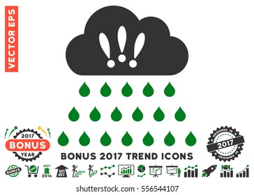 Green And Gray Thunderstorm Rain Cloud pictograph with bonus 2017 year trend images. Vector illustration style is flat iconic bicolor symbols, white background.