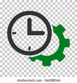Green And Gray Time Setup Gear interface pictogram. Vector pictogram style is a flat bicolor symbol on chess transparent background.
