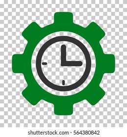Green And Gray Time Setup Gear interface pictogram. Vector pictogram style is a flat bicolor symbol on chess transparent background.