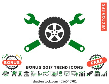 Green And Gray Tire Service Wrenches pictograph with bonus 2017 year trend pictograph collection. Vector illustration style is flat iconic bicolor symbols, white background.