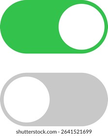 Green and gray toggle switch icons on transparent background, modern UI control elements for onoff functionality