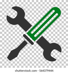 Green And Gray Tools interface pictogram. Vector pictograph style is a flat bicolor symbol on chess transparent background.