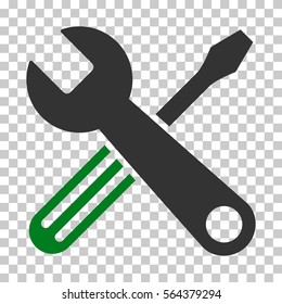 Green And Gray Tools interface toolbar icon. Vector pictogram style is a flat bicolor symbol on chess transparent background.