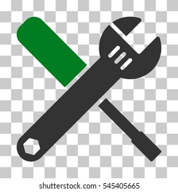 Green And Gray Tools toolbar icon. Vector pictogram style is a flat bicolor symbol on chess transparent background.