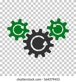 Green And Gray Transmission Wheels Rotation interface icon. Vector pictogram style is a flat bicolor symbol on chess transparent background.