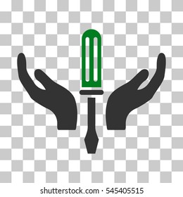 Green And Gray Tuning Screwdriver Maintenance toolbar pictogram. Vector pictogram style is a flat bicolor symbol on chess transparent background.