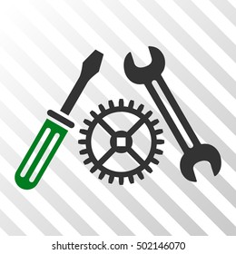 Green And Gray Tuning Service interface pictogram. Vector pictograph style is a flat bicolor symbol on diagonal hatch transparent background.