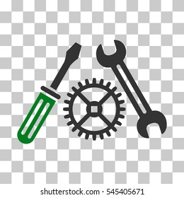 Green And Gray Tuning Service interface toolbar icon. Vector pictogram style is a flat bicolor symbol on chess transparent background.