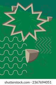 Green and gray vector geometrical graphic retro poster theme with minimal geometric elements. Vintage abstract shapes template.