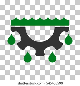 Green And Gray Water Gear Drops interface toolbar pictogram. Vector pictogram style is a flat bicolor symbol on chess transparent background.