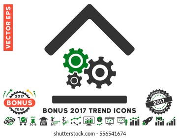 Green And Gray Workshop pictograph with bonus 2017 year trend clip art. Vector illustration style is flat iconic bicolor symbols, white background.