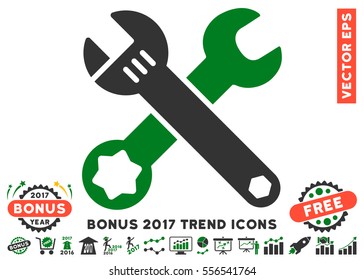 Green And Gray Wrenches icon with bonus 2017 year trend elements. Vector illustration style is flat iconic bicolor symbols, white background.