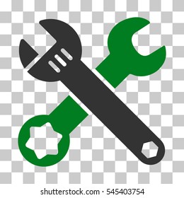 Green And Gray Wrenches toolbar icon. Vector pictograph style is a flat bicolor symbol on chess transparent background.
