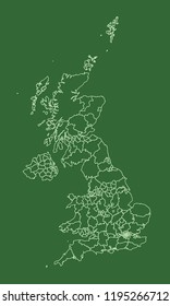 Green great Britain atlas with different states with borders on dark background vector illustration