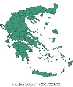 Green Greece Simple map with states border outline vector