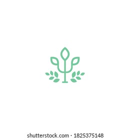 Green Greek letter Psi  with leaf.  Neuropsychology and psychology logo isolated on white.  Psychotherapy concept. Vector illustration