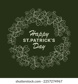 green greeting card with clover leaves around text about st. patricks day