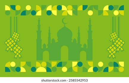 Green Greeting card template theme of Islamic event for wallpaper design. Poster, media banner