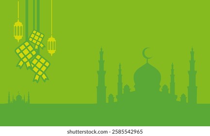 Green Greeting card template theme of Islamic event for wallpaper design. Poster, media banner