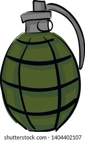 A green grenade with pin, vector, color drawing or illustration. 