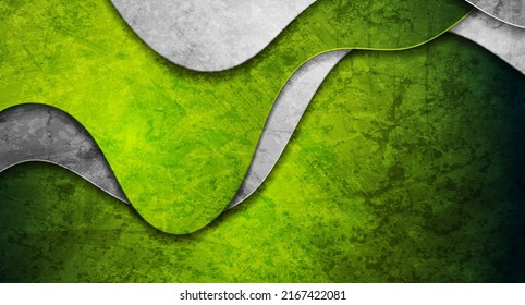 Green and grey abstract grunge corporate material wavy background. Vector design