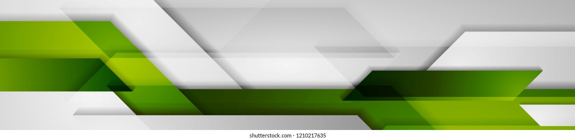 Green and grey abstract technology header banner design. Corporate geometric vector background