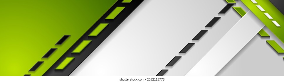 Green, grey and black geometric abstract banner. Hi-tech vector background