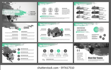 Green and grey elements for Presentation templates on a white background. Use in presentation, flyer and leaflet, corporate report, marketing, advertising, annual report, banner.