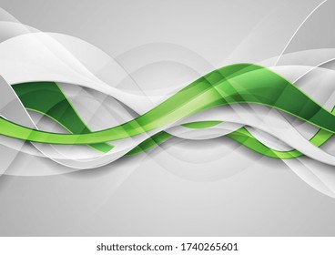 Green and grey glossy waves abstract elegant background. Vector illustration