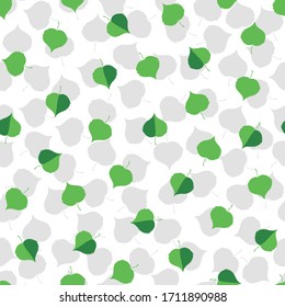 Green and grey leaves on a white background seamless pattern. Vector illustration. For scrapbooking, packaging, wrapping, wallpaper, fabrics, textiles