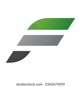 Green and Grey Letter F Icon with Horizontal Stripes on a White Background