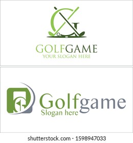 Green grey letter GL stick ball golf and swash flag square combination line art logo vector suitable for sport retail coaching training game