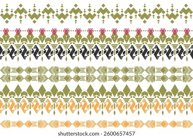 Green, grey, orange geometric graphic design. Abstract ethnic illustration with floral details. Seamless pattern with geometric elements. Native American tribal fabric. Card, Decorative element.