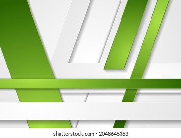 Green and grey paper geometry abstract tech background with 3d stripes layers. Vector design