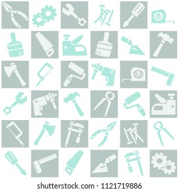 Green and grey seamless background of tools/equipment pattern. Freehand drawing in cute style. Vector illustration.