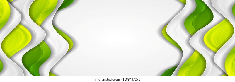 Green and grey smooth waves abstract corporate banner design. Vector background
