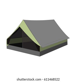 Green and grey triangle vector tent, equipment for tourism