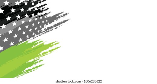Green grey vector metal stroke flag background with space for your text. Abstract colourful brushes on white blank space luxury design modern background vector illustration
