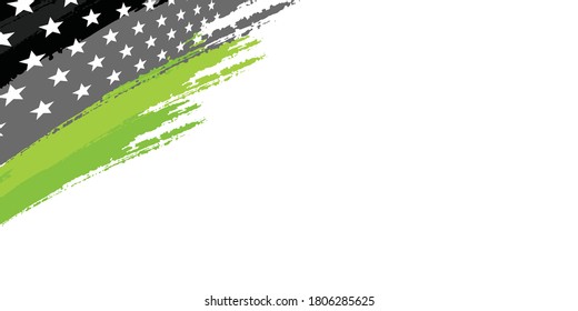 Green grey vector metal stroke flag background with space for your text. Abstract colourful brushes on white blank space luxury design modern background vector illustration