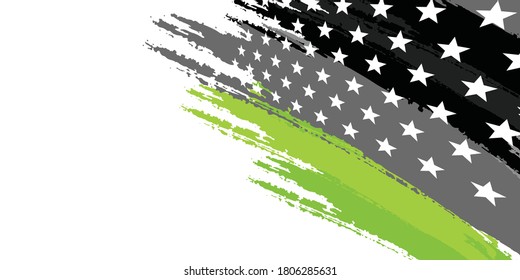 Green grey vector metal stroke flag background with space for your text. Abstract colourful brushes on white blank space luxury design modern background vector illustration