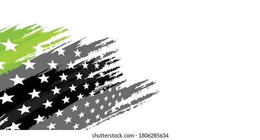 Green grey vector metal stroke flag background with space for your text. Abstract colourful brushes on white blank space luxury design modern background vector illustration
