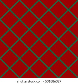 Green Grid Red Christmas Chess Board Diamond Background Vector Illustration.