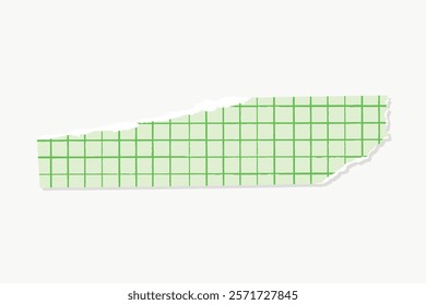 Green grid shape ripped paper vector collage element. Torn green grid paper strip on a light background. Green grid paper shape ripped paper vector collage element.