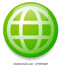 Green grid, wire frame globe vector icon, symbol