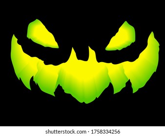 Green grinning Jack Lantern.Smile glowing in the dark pumpkin. 3d realistic vector illustration.