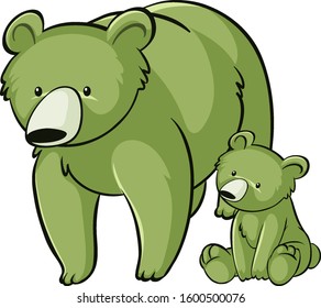 Green grizzly bears on white background illustration