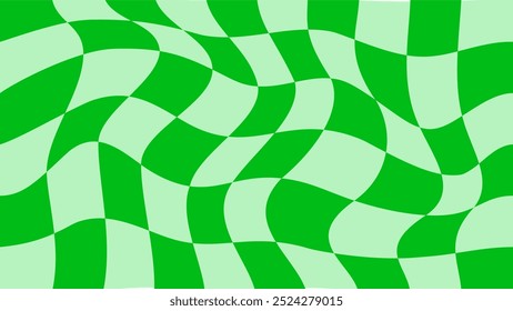 Green Groovy Twisted Checkered Pattern Background