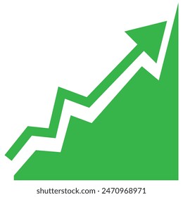 Icono verde de flecha hacia arriba. Icono de gráfico de barras en crecimiento aislado sobre un fondo blanco. Ilustración vectorial de flecha de beneficio.