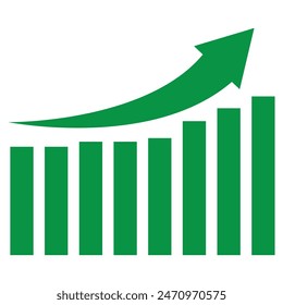 Green growing arrow up icon. Growing bar graph icon isolated on a white background. profit arrow vector illustration.